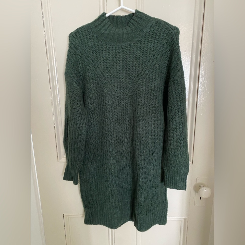 Old Navy Dark Green Cowl Neck Ribbed Sweater Dress
